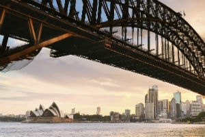 Opera House and Sydney harbour under the harbour bridge